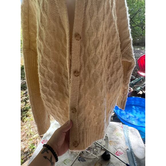 Vintage AMERICAN EAGLE Cable Knit Cardigan Sweater Fisherman Cream Y2K Size XL - Picture 3 of 8